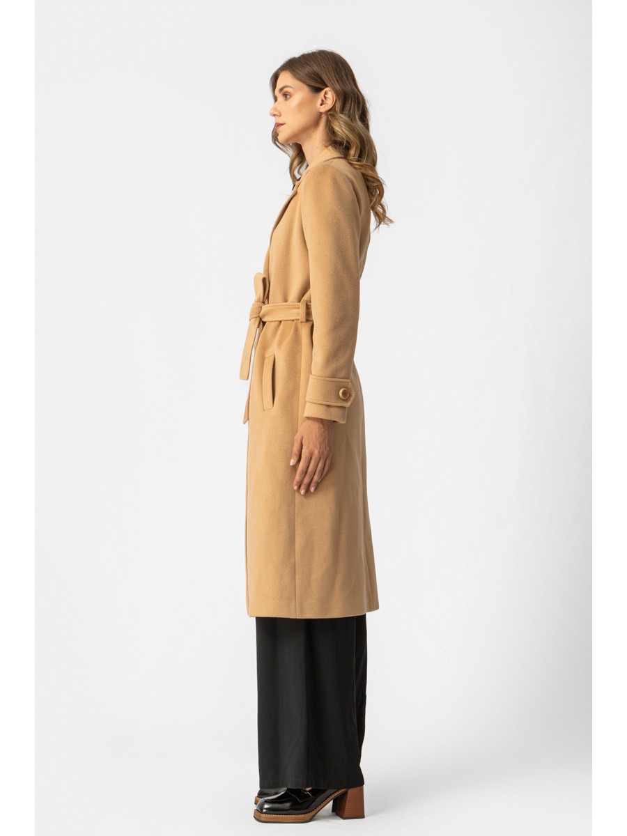 Παλτό Κάμελ με κουμπιά και ζώνη
