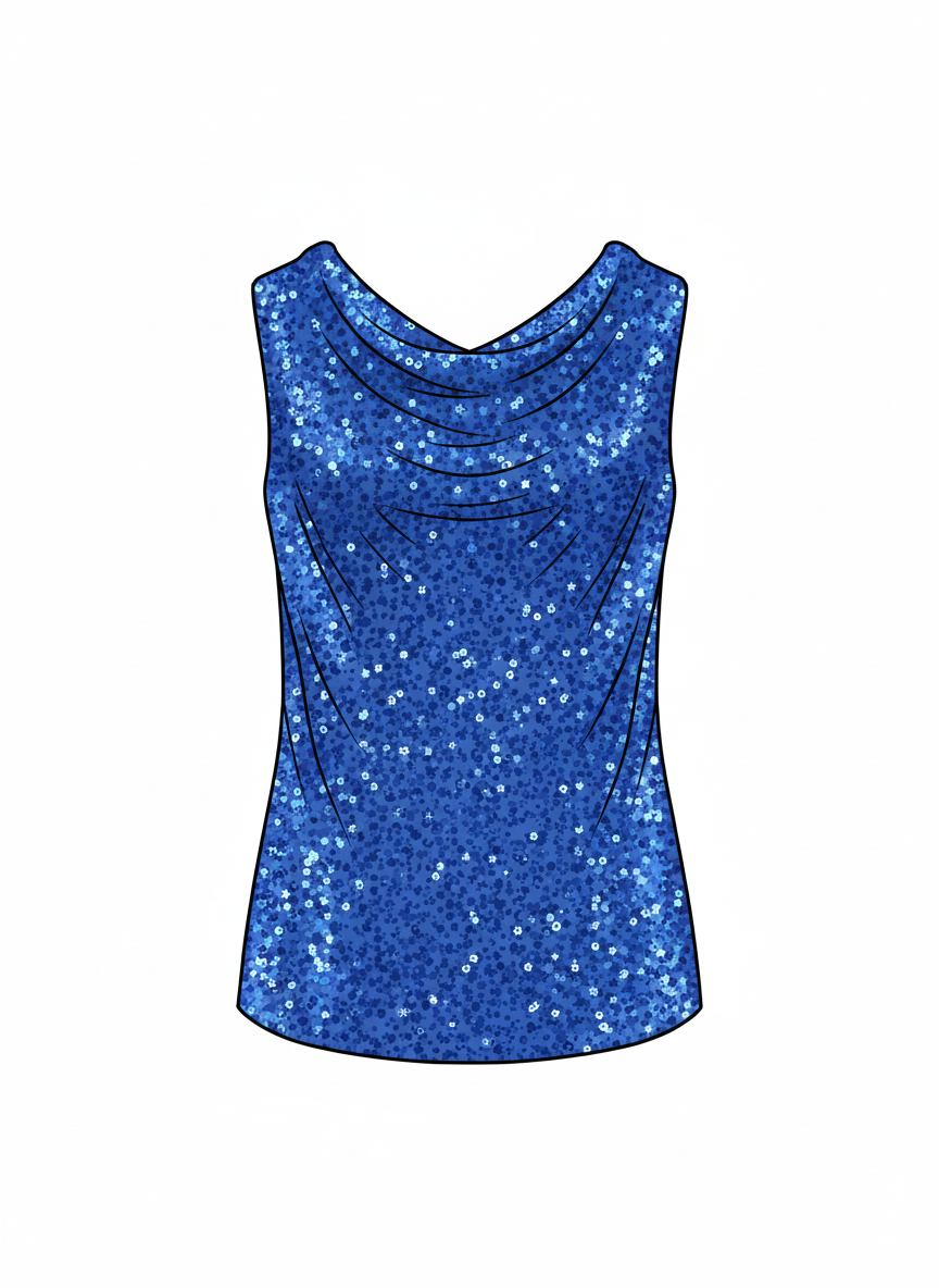 Μπλε Τοπ Παγιέτα με Ντραπέ Λαιμόκοψη