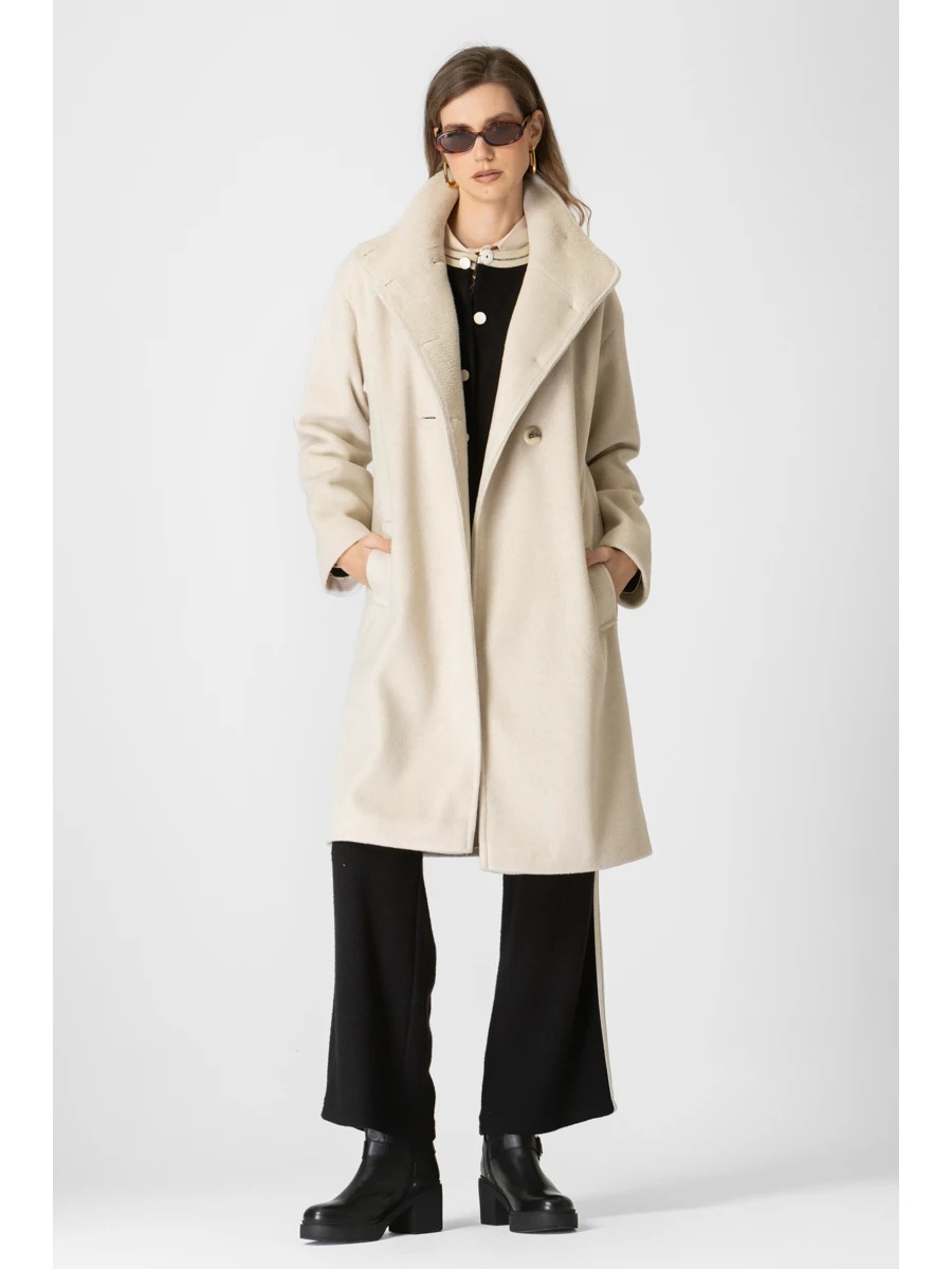 Παλτό Γκρι Βελούρ με πέτο και ζώνη