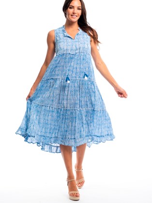 Γαλάζιο Φόρεμα με Βολάν Orientique