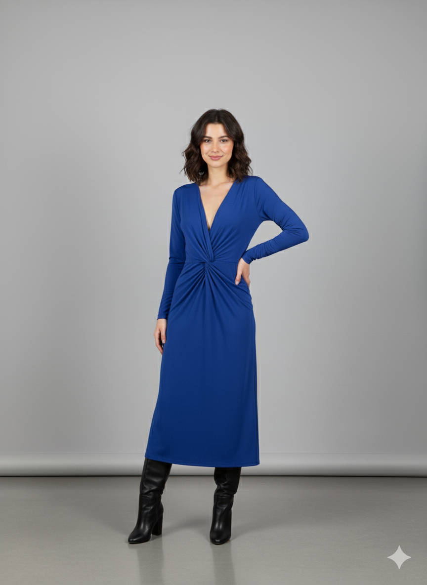 Φόρεμα με Κόμπο στη Μέση & V Λαιμόκοψη