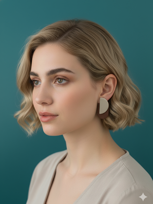 Σκουλαρίκια Διπλό Ημικύκλιο Μπεζ