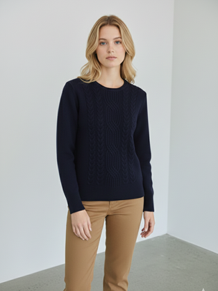 Navy Blue Πουλόβερ με Πλεξούδες – Κλασικό & Κομψό