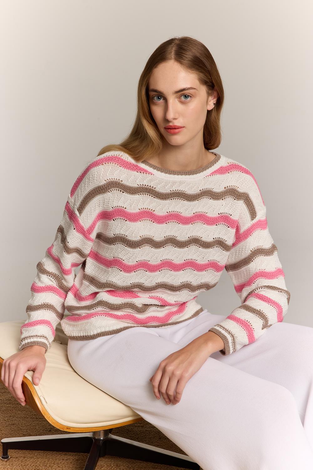 Πλεκτή Μπλούζα Marina V Paris με Ριγέ Σχέδιο