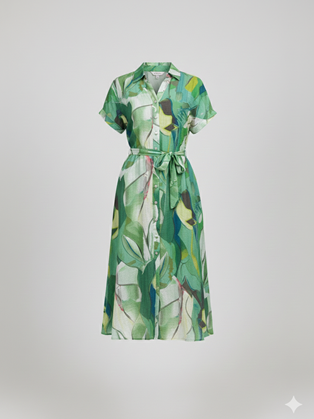 Midi Φόρεμα με Print & Ζώνη Marina V