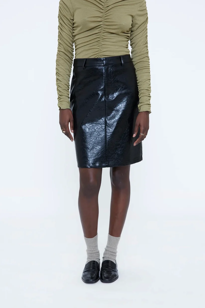 Wild Pony Μαύρη Faux Leather Midi Φούστα