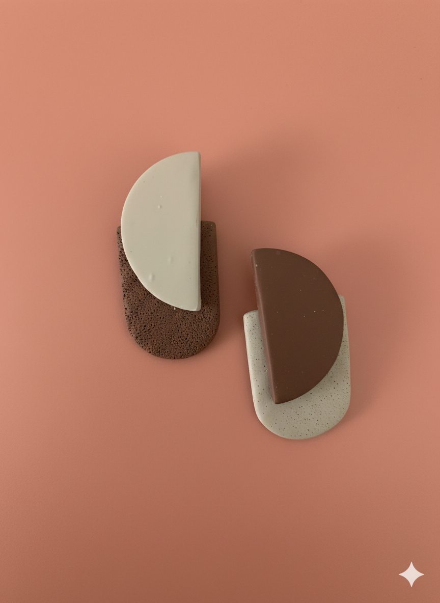 Σκουλαρίκια Διπλό Ημικύκλιο Μπεζ